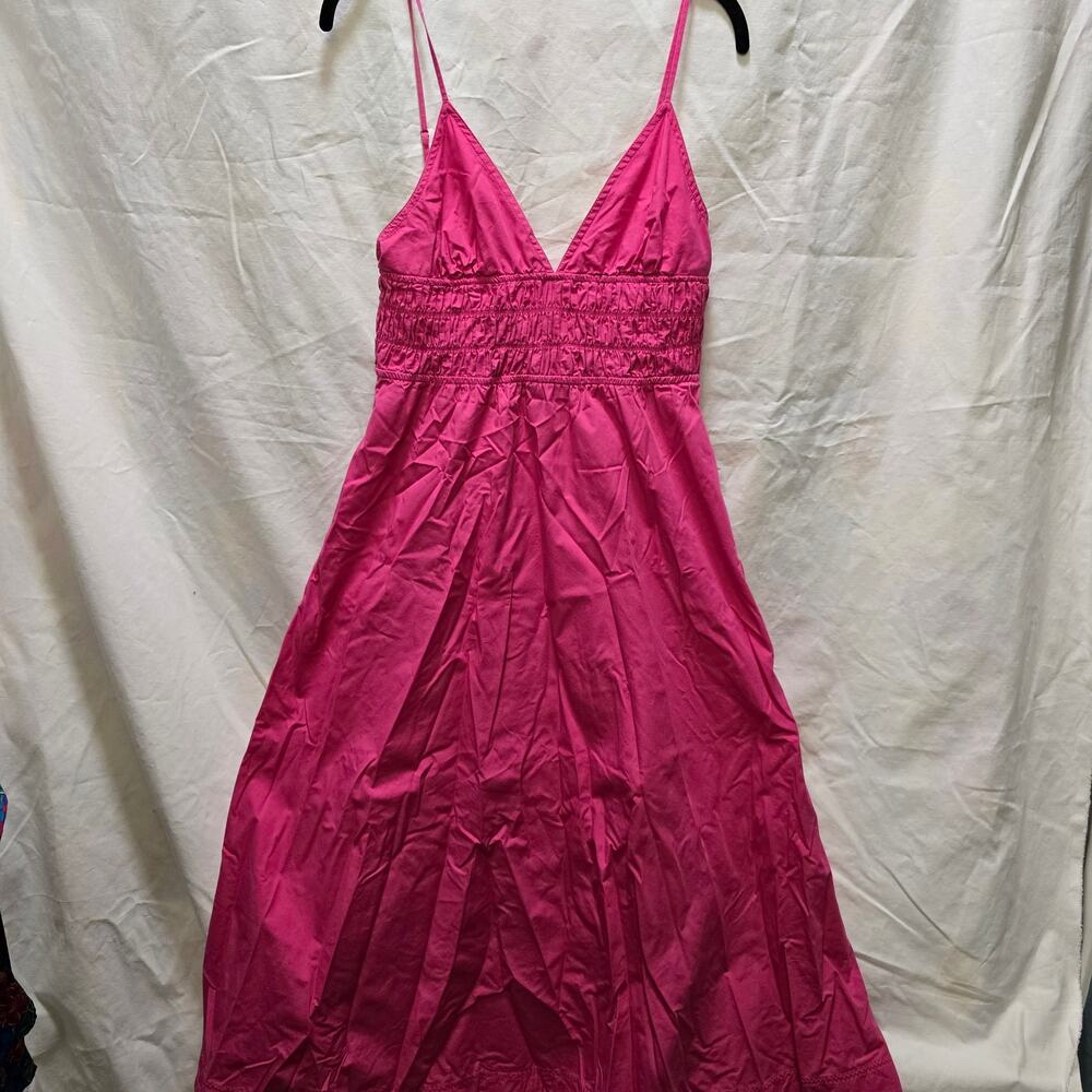 Zara hot‎ pink sheared waist triangle top midi dress large adjustable straps